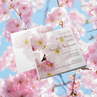 Romantic Pink Cherry Blossoms Bridal Shower Invitation