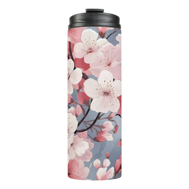Romantic Pink Cherry Blossoms Thermal Tumbler (Front)