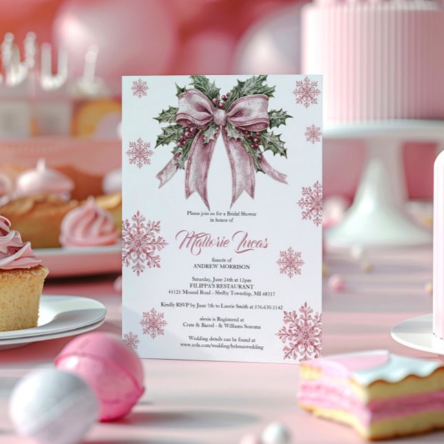 Romantic Pink Christmas Bridal Shower Invitation (Creator Uploaded)