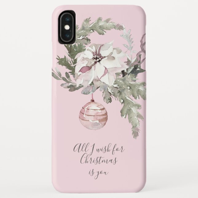 Romantic Pink Christmas Floral iPhone XS Max Case (Back)