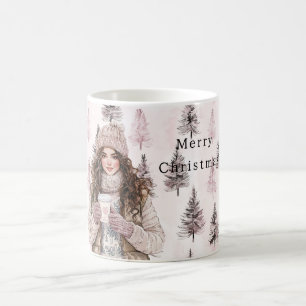 Romantic Pink Christmas Trees Girl Coffee Mug