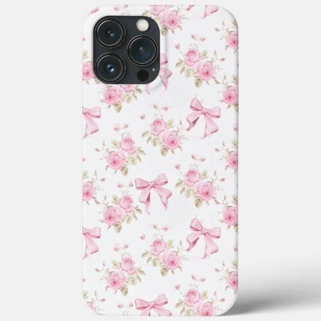 Romantic Pink Cottage Rose and Bow Coquette Case-Mate iPhone Case (Back)