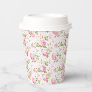 Romantic Pink Cottage Rose  Paper Cups