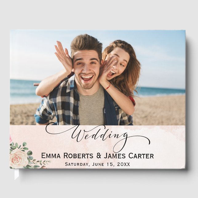 Romantic Pink Cream Floral Wedding Guest Book (Front)