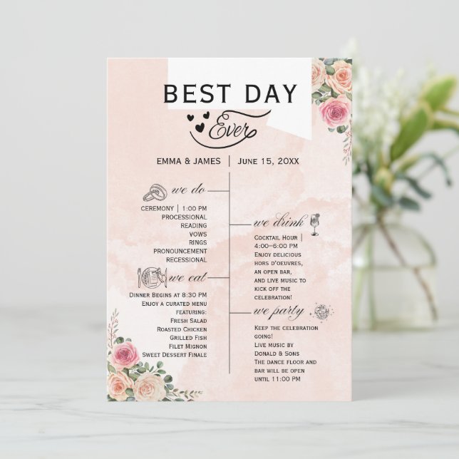 Romantic Pink Cream Floral Wedding Programs Programme (Standing Front)