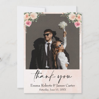 Romantic Pink Cream Floral Wedding Thank You Cards
