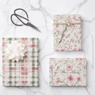 Romantic Pink Cream Floral Wrapping Paper Sheet