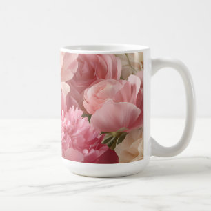 Romantic Pink & Cream Roses and Peonies Coffee Mug