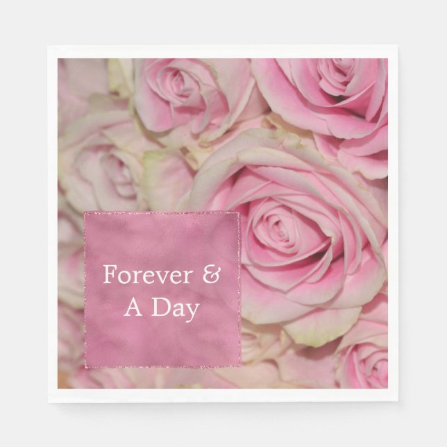 Romantic Pink Cream Roses Wedding Napkin (Front)