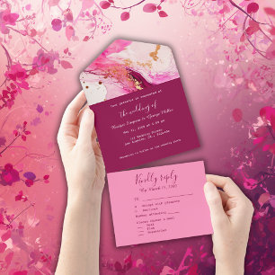 romantic pink elegant marble  all in one invitation