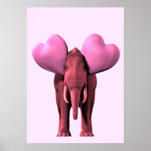 Romantic Pink Elephant Poster