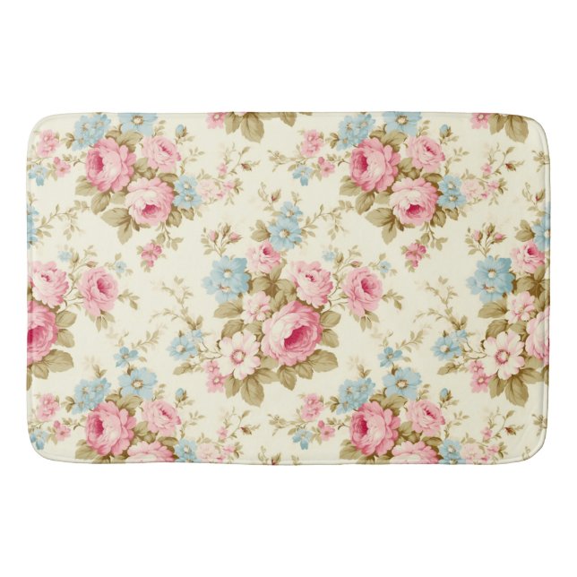 Romantic Pink English Roses on Pale Yellow Bath Mat (Front)