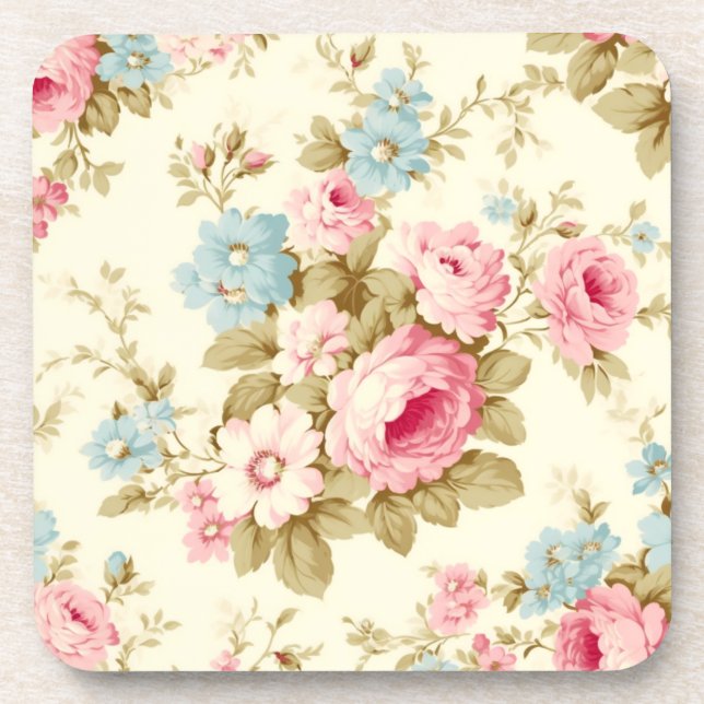 Romantic Pink English Roses on Pale Yellow Coaster (Front)