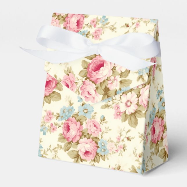Romantic Pink English Roses on Pale Yellow Favour Box (Front Side)
