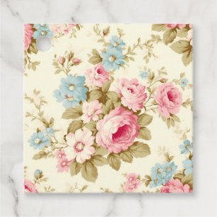 Romantic Pink English Roses on Pale Yellow Favour Tags