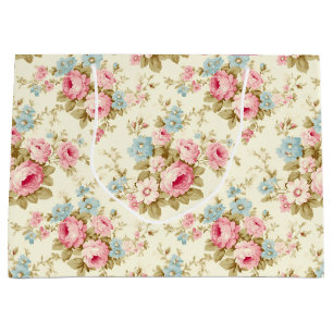 Romantic Pink English Roses on Pale Yellow Large Gift Bag