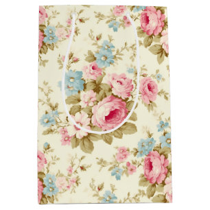 Romantic Pink English Roses on Pale Yellow Medium Gift Bag