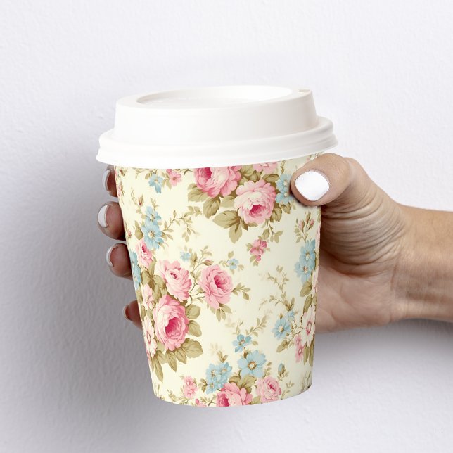 Romantic Pink English Roses on Pale Yellow Paper Cups (Creator Uploaded)