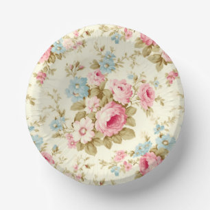 Romantic Pink English Roses on Pale Yellow Paper Plate