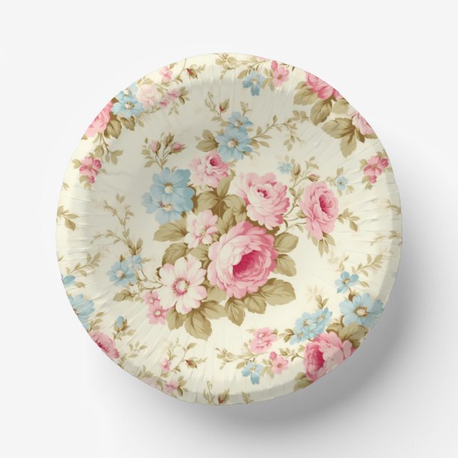 Romantic Pink English Roses on Pale Yellow Paper Plate (Front)