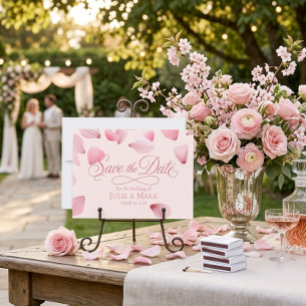 Romantic Pink Falling Petals Script Save the Date Invitation