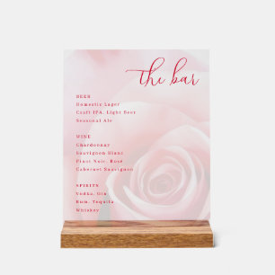 Romantic Pink Floral Bar Menu Acrylic Sign