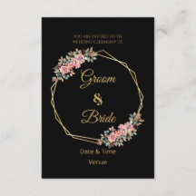 Romantic Pink Floral Black Wedding Invite