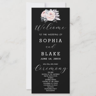 Romantic Pink Floral Black Wedding Program