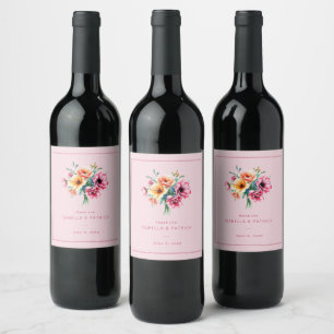 Romantic Pink Floral Bouquet Wine Label