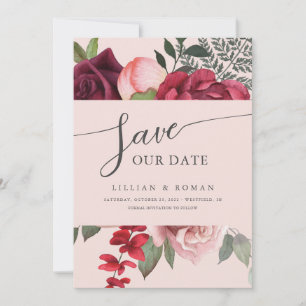 Romantic Pink Floral Bridal Bouquet Wedding Save The Date