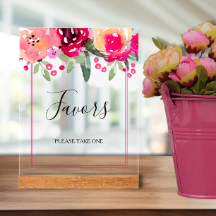 Romantic Pink Floral Bridal Shower Favours Acrylic Sign