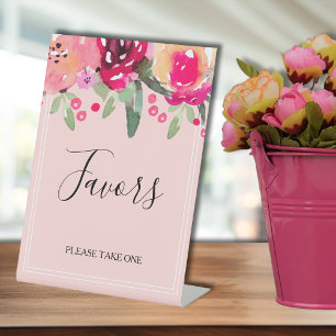 Romantic Pink Floral Bridal Shower Favours Pedestal Sign