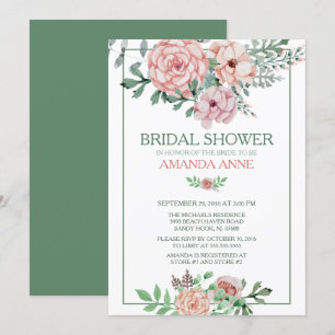 Romantic Pink Floral Bridal Shower Invitation