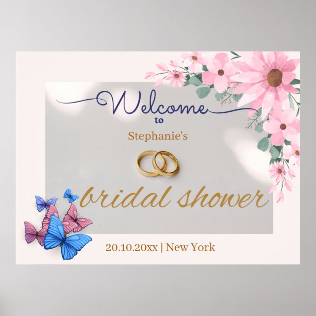 romantic pink floral bridal shower welcome poster (Front)