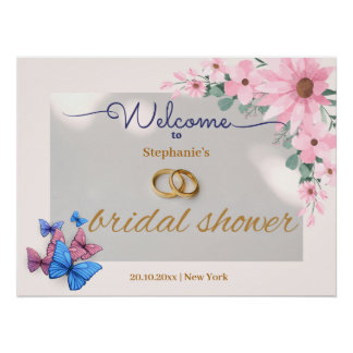 romantic pink floral bridal shower welcome poster