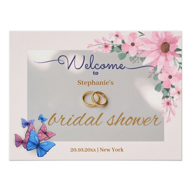 romantic pink floral bridal shower welcome poster (Front)