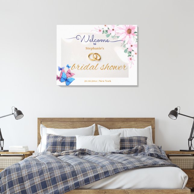 romantic pink floral bridal shower welcome poster canvas print (Insitu(Bedroom))