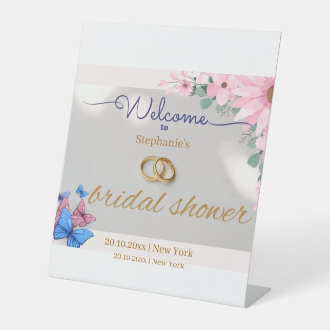 romantic pink floral bridal shower welcome poster pedestal sign (Front)