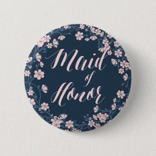 Romantic Pink Floral Buttons Wreath Maid Of Honour