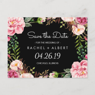 Romantic Pink Floral Classy Wedding Save the Date Announcement Postcard