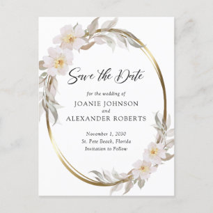 Romantic Pink Floral Elegant Foliage Save the Date Announcement Postcard
