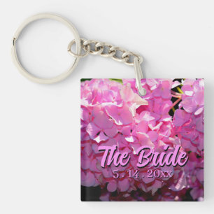 Romantic pink floral elegant hydrangeas  key ring