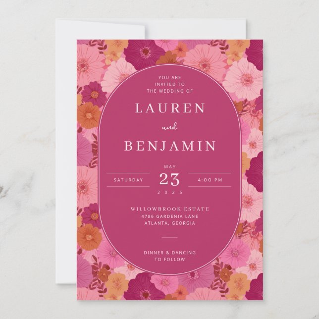 Romantic Pink Floral Eleganza Invitation (Front)