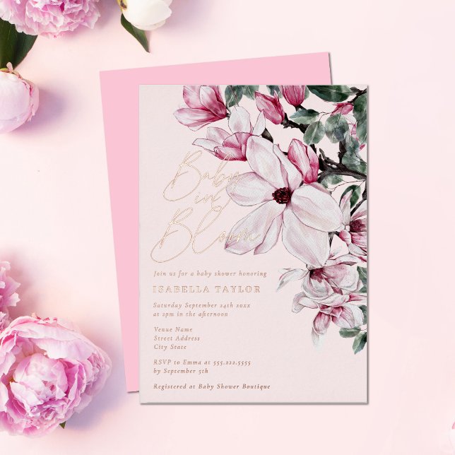 Romantic Pink Floral Girl Rose Gold Baby Shower (Creator Uploaded)