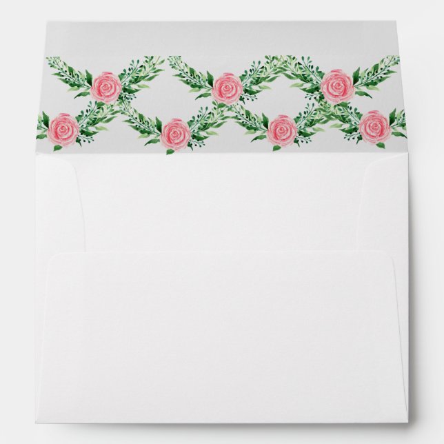 Romantic Pink Floral Greenery Typography Wedding  Envelope (Back (Bottom))