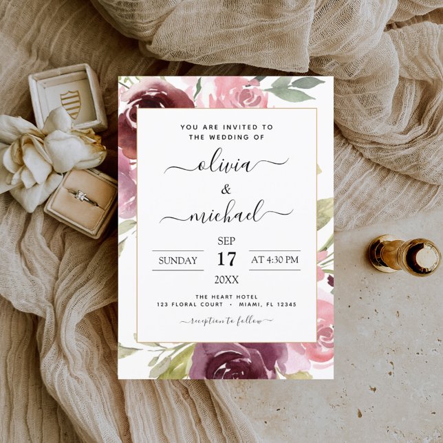 Romantic Pink Floral Greenery Wedding Invitation (Creator Uploaded)