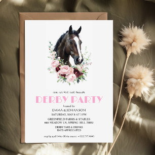 Romantic Pink Floral Horse Realistic Kentucky Derb Invitation