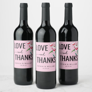 Romantic Pink Floral Love Thanks Wine Label