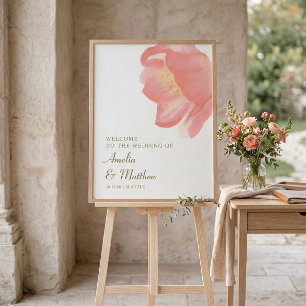 Romantic Pink Floral Modern Wedding Welcome Sign
