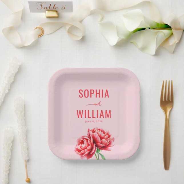 Romantic Pink Floral Paper Plate (Wedding)